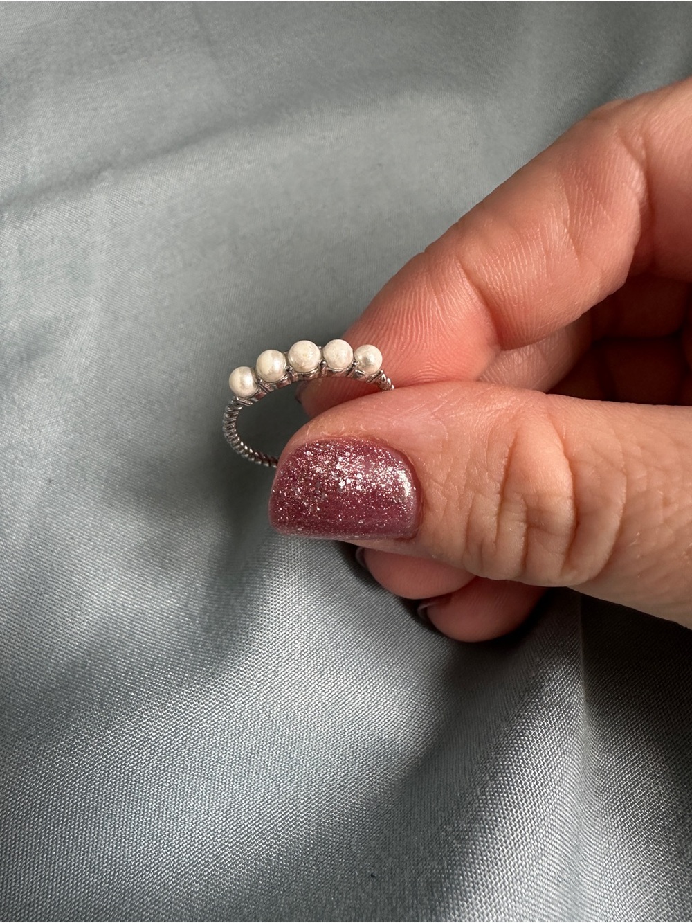 Sterling Silver faux Pearl Cluster Ring in White